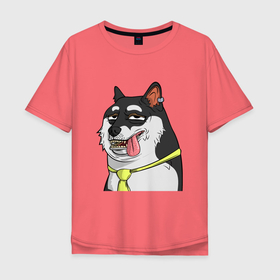 Мужская футболка хлопок Oversize с принтом NFT DOGE stuck out his tongue в Новосибирске, 100% хлопок | свободный крой, круглый ворот, “спинка” длиннее передней части | art | dog | doge | doggie | doggy | drawing | meme | nft | арт | мем | нфт | пес | песик | рисунок | собака | собачка