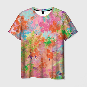 Мужская футболка 3D с принтом Valse des fleurs в Санкт-Петербурге, 100% полиэфир | прямой крой, круглый вырез горловины, длина до линии бедер | абстракция | картина | рисунок | розовый | цветы