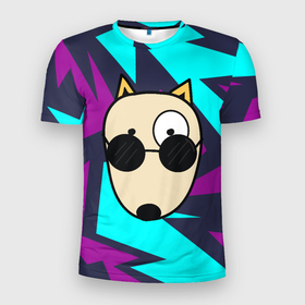 Мужская футболка 3D Slim с принтом Песик в круглых  очках в Санкт-Петербурге, 100% полиэстер с улучшенными характеристиками | приталенный силуэт, круглая горловина, широкие плечи, сужается к линии бедра | круглые очки | пес | песик | собака | собачка