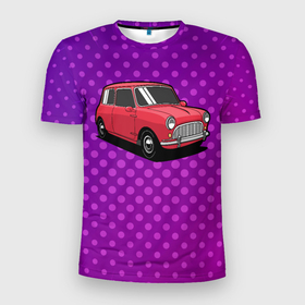 Мужская футболка 3D Slim с принтом Маленькая  красная  машина в Белгороде, 100% полиэстер с улучшенными характеристиками | приталенный силуэт, круглая горловина, широкие плечи, сужается к линии бедра | авто | автомобиль | женский авто | компактный авто | красная машина | машина
