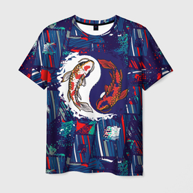 Мужская футболка 3D с принтом Рыбки Инь и  ян , 100% полиэфир | прямой крой, круглый вырез горловины, длина до линии бедер | Тематика изображения на принте: инь и ян | инь и янь | рыба | рыбки | япония | японские