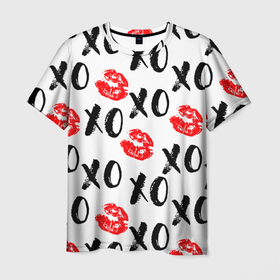 Мужская футболка 3D с принтом ПОЦЕЛУЙЧИКИ ХОХО в Санкт-Петербурге, 100% полиэфир | прямой крой, круглый вырез горловины, длина до линии бедер | валентинки | губы | забавный | красный | любовь | макияж | милый | модный | помада | популярный | поцелуй | романтичный | сладкий | черный