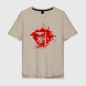 Мужская футболка хлопок Oversize с принтом Сова в красном лесу в Курске, 100% хлопок | свободный крой, круглый ворот, “спинка” длиннее передней части | owl | див | дива | диво | птица | птичка | сова | совка | совушка | совы | сыч | филин