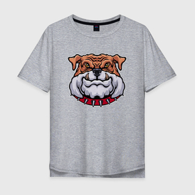 Мужская футболка хлопок Oversize с принтом Бульдог   Х1 в Новосибирске, 100% хлопок | свободный крой, круглый ворот, “спинка” длиннее передней части | бульдог | веселый | голова | гримаса | животное | забавный | звериный | зверь | любимец | милый | очаровательный | пёс | привлекательный | радостный | смешной | собака | собака улыбака | счастливый