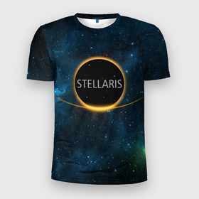Мужская футболка 3D Slim с принтом Stellaris  For us all в Екатеринбурге, 100% полиэстер с улучшенными характеристиками | приталенный силуэт, круглая горловина, широкие плечи, сужается к линии бедра | звезды | игра | инопланетяне | космические миры | космос | планеты | стратегии