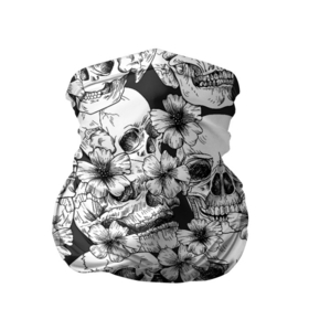 Бандана-труба 3D с принтом Чёрно белые черепа и маки в Санкт-Петербурге, 100% полиэстер, ткань с особыми свойствами — Activecool | плотность 150‒180 г/м2; хорошо тянется, но сохраняет форму | black | pattern | sketch | skull | skulls | tattoo | white | большие черепа | большой череп | мак | паттерн | рисунок черепа | скетч | тату | татуировка | узор | цветы