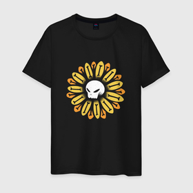 Мужская футболка хлопок с принтом Череп Подсолнух | Sunflower Skull в Санкт-Петербурге, 100% хлопок | прямой крой, круглый вырез горловины, длина до линии бедер, слегка спущенное плечо. | Тематика изображения на принте: floral | mexico | астра | астровые | мексика | подсолнечник | подсолнух в виде черепа | подсолнух однолетний | черепок