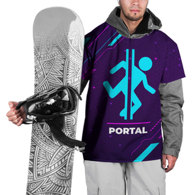 Накидка на куртку 3D с принтом Символ Portal в неоновых цветах на темном фоне , 100% полиэстер |  | logo | neon | portal | игра | игры | лого | логотип | неон | огонь | пламя | портал | символ
