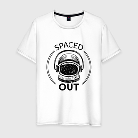 Мужская футболка хлопок с принтом Spaced Out | Кайфую в Санкт-Петербурге, 100% хлопок | прямой крой, круглый вырез горловины, длина до линии бедер, слегка спущенное плечо. | out | space | астронавт | в угаре | в улёте | космонавт | момент когда всё замирает | надпись | под кайфом | ступор | угар | улёт | чилл | чиллю | шлем
