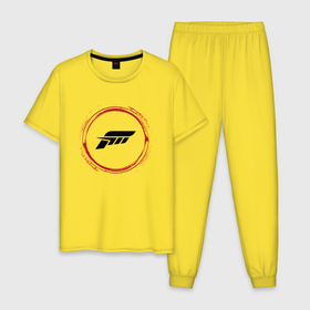 Мужская пижама хлопок с принтом Символ Forza Horizon и красная краска вокруг в Тюмени, 100% хлопок | брюки и футболка прямого кроя, без карманов, на брюках мягкая резинка на поясе и по низу штанин
 | Тематика изображения на принте: forza | forza horizon | horizon | logo | игра | игры | краска | лого | логотип | символ | форза | хорайзон
