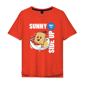 Мужская футболка хлопок Oversize с принтом Sunny side up в Петрозаводске, 100% хлопок | свободный крой, круглый ворот, “спинка” длиннее передней части | smile | еда | желток | завтрак | повар | позитив | утро | яичница