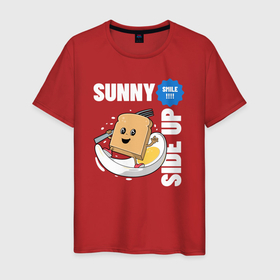 Мужская футболка хлопок с принтом Sunny side up , 100% хлопок | прямой крой, круглый вырез горловины, длина до линии бедер, слегка спущенное плечо. | smile | еда | желток | завтрак | повар | позитив | утро | яичница