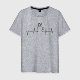 Мужская футболка хлопок с принтом Кофе   это жизнь в Курске, 100% хлопок | прямой крой, круглый вырез горловины, длина до линии бедер, слегка спущенное плечо. | кофе | кофеман | любители кофе | минимаоистичный рисунок | пульс