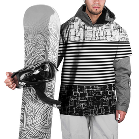 Накидка на куртку 3D с принтом Черно белый комбинированный абстрактный с полосатым узором дизайн в Тюмени, 100% полиэстер |  | abstract | black and white | combined | абстрактный узор | современный | черно белый