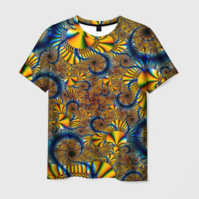 Мужская футболка 3D с принтом FRACTAL COLOR PATTERN в Санкт-Петербурге, 100% полиэфир | прямой крой, круглый вырез горловины, длина до линии бедер | желтый | обои | синий | узор | фрактал | цветной