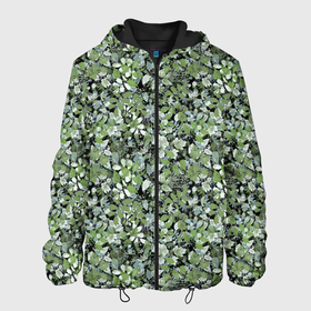 Мужская куртка 3D с принтом Летний лесной камуфляж в зеленых тонах в Курске, ткань верха — 100% полиэстер, подклад — флис | прямой крой, подол и капюшон оформлены резинкой с фиксаторами, два кармана без застежек по бокам, один большой потайной карман на груди. Карман на груди застегивается на липучку | camouflage | зеленый | камуфляж | листья | милитари | растения