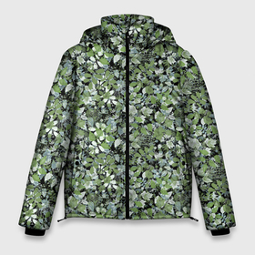 Мужская зимняя куртка 3D с принтом Летний лесной камуфляж в зеленых тонах , верх — 100% полиэстер; подкладка — 100% полиэстер; утеплитель — 100% полиэстер | длина ниже бедра, свободный силуэт Оверсайз. Есть воротник-стойка, отстегивающийся капюшон и ветрозащитная планка. 

Боковые карманы с листочкой на кнопках и внутренний карман на молнии. | Тематика изображения на принте: camouflage | зеленый | камуфляж | листья | милитари | растения