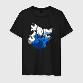 Мужская футболка хлопок с принтом Джиу джитсу панд в Петрозаводске, 100% хлопок | прямой крой, круглый вырез горловины, длина до линии бедер, слегка спущенное плечо. | Тематика изображения на принте: bear | judo | karate | panda | бамбуковый медведь | белый | боевые искусства | большая панда | бурый | гризли | дзюдо | зверь | карате | каратист | каратэ | косолапый | медведь | мишка | панда | панды | пустая рука
