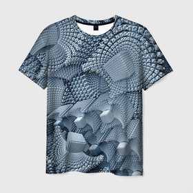 Мужская футболка 3D с принтом GEOMETRIC FRACTAL CUBES в Тюмени, 100% полиэфир | прямой крой, круглый вырез горловины, длина до линии бедер | абстрактный | геометрический | красочные | кубы | пространство | синий | узор | фрактальный | цвет | энергия