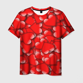 Мужская футболка 3D с принтом LOVING HEARTS в Курске, 100% полиэфир | прямой крой, круглый вырез горловины, длина до линии бедер | весна | красный | любовь | милый | очаровательный | сердечки | счастливый | эстетичный