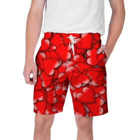 Мужские шорты 3D с принтом LOVING HEARTS в Новосибирске,  полиэстер 100% | прямой крой, два кармана без застежек по бокам. Мягкая трикотажная резинка на поясе, внутри которой широкие завязки. Длина чуть выше колен | весна | красный | любовь | милый | очаровательный | сердечки | счастливый | эстетичный