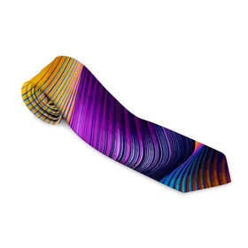 Галстук 3D с принтом Абстрактная волновая композиция   Неоновые полосы   Abstract Wave Composition   Neon Stripes в Петрозаводске, 100% полиэстер | Длина 148 см; Плотность 150-180 г/м2 | abstraction | color | composition | fashion | neon | streaks | wave | абстракция | волна | композиция | мода | неон | полосы | цвет
