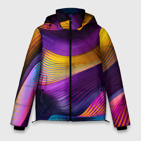 Мужская зимняя куртка 3D с принтом Абстрактная волновая композиция   Неоновые полосы   Abstract Wave Composition   Neon Stripes в Тюмени, верх — 100% полиэстер; подкладка — 100% полиэстер; утеплитель — 100% полиэстер | длина ниже бедра, свободный силуэт Оверсайз. Есть воротник-стойка, отстегивающийся капюшон и ветрозащитная планка. 

Боковые карманы с листочкой на кнопках и внутренний карман на молнии. | abstraction | color | composition | fashion | neon | streaks | wave | абстракция | волна | композиция | мода | неон | полосы | цвет