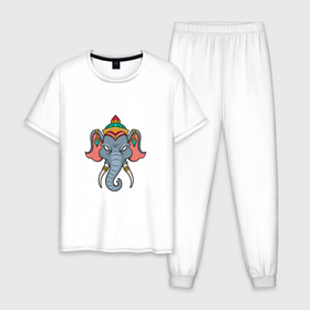 Мужская пижама хлопок с принтом Индия   Слон в Белгороде, 100% хлопок | брюки и футболка прямого кроя, без карманов, на брюках мягкая резинка на поясе и по низу штанин
 | animals | elephant | india | африка | животные | индия | слон | слоненок | слоник | хобот