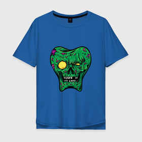 Мужская футболка хлопок Oversize с принтом Зуб   Череп в Белгороде, 100% хлопок | свободный крой, круглый ворот, “спинка” длиннее передней части | Тематика изображения на принте: death | devil | halloween | horror | skull | zombie | демон | дьявол | зло | зомби | зубы | призрак | скелет | хоррор | хэллоуин | череп