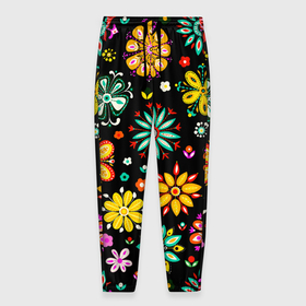 Мужские брюки 3D с принтом MULTICOLORED FLOWERS в Новосибирске, 100% полиэстер | манжеты по низу, эластичный пояс регулируется шнурком, по бокам два кармана без застежек, внутренняя часть кармана из мелкой сетки | Тематика изображения на принте: акварель | декоративные | желтый | зеленый | красивая | красный | красочные | разноцветные | розовый | синий | текстура | фиолетовый | цвета | цветной | цветочные | яркий