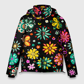 Мужская зимняя куртка 3D с принтом MULTICOLORED FLOWERS в Белгороде, верх — 100% полиэстер; подкладка — 100% полиэстер; утеплитель — 100% полиэстер | длина ниже бедра, свободный силуэт Оверсайз. Есть воротник-стойка, отстегивающийся капюшон и ветрозащитная планка. 

Боковые карманы с листочкой на кнопках и внутренний карман на молнии. | Тематика изображения на принте: акварель | декоративные | желтый | зеленый | красивая | красный | красочные | разноцветные | розовый | синий | текстура | фиолетовый | цвета | цветной | цветочные | яркий