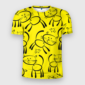 Мужская футболка 3D Slim с принтом CAT AND MOUSE в Белгороде, 100% полиэстер с улучшенными характеристиками | приталенный силуэт, круглая горловина, широкие плечи, сужается к линии бедра | животные | кошки | лапа | милые | мышь | смешно