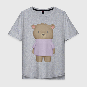Мужская футболка хлопок Oversize с принтом Милый Медвежонок В Кофте в Кировске, 100% хлопок | свободный крой, круглый ворот, “спинка” длиннее передней части | Тематика изображения на принте: animals | bear | beast | cute | животные | звери | медведь | медвежонок | милый