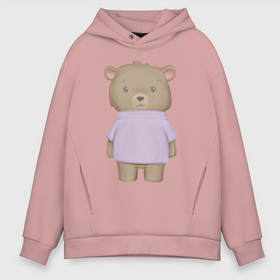 Мужское худи Oversize хлопок с принтом Милый Медвежонок В Кофте в Ханты-Майнсийске, френч-терри — 70% хлопок, 30% полиэстер. Мягкий теплый начес внутри —100% хлопок | боковые карманы, эластичные манжеты и нижняя кромка, капюшон на магнитной кнопке | animals | bear | beast | cute | животные | звери | медведь | медвежонок | милый