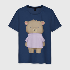Мужская футболка хлопок с принтом Милый Медвежонок В Кофте в Белгороде, 100% хлопок | прямой крой, круглый вырез горловины, длина до линии бедер, слегка спущенное плечо. | animals | bear | beast | cute | животные | звери | медведь | медвежонок | милый