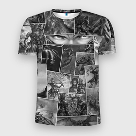 Мужская футболка 3D Slim с принтом Тёмные души комикс в Санкт-Петербурге, 100% полиэстер с улучшенными характеристиками | приталенный силуэт, круглая горловина, широкие плечи, сужается к линии бедра | dark souls | lfhr cjekc | вфкл ыщгды | дарк соулс | черная душа