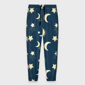 Мужские брюки 3D с принтом Месяц и звезды, паттерн в Екатеринбурге, 100% полиэстер | манжеты по низу, эластичный пояс регулируется шнурком, по бокам два кармана без застежек, внутренняя часть кармана из мелкой сетки | звезды | луна | месяц | милый | небо | ночное | ночь | паттерн | пижамный | принт для пижамы | узор
