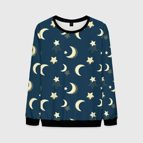 Мужской свитшот 3D с принтом Месяц и звезды, паттерн , 100% полиэстер с мягким внутренним слоем | круглый вырез горловины, мягкая резинка на манжетах и поясе, свободная посадка по фигуре | звезды | луна | месяц | милый | небо | ночное | ночь | паттерн | пижамный | принт для пижамы | узор
