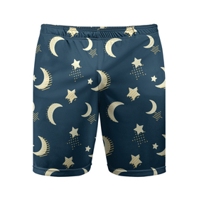 Мужские шорты спортивные с принтом Месяц и звезды, паттерн в Кировске,  |  | звезды | луна | месяц | милый | небо | ночное | ночь | паттерн | пижамный | принт для пижамы | узор