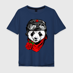 Мужская футболка хлопок Oversize с принтом Панда с розой во рту в Екатеринбурге, 100% хлопок | свободный крой, круглый ворот, “спинка” длиннее передней части | bear | panda | бамбуковый медведь | белый | большая панда | бурый | гризли | зверь | косолапый | медведь | мишка | панда | панды | роза | розачка | топтыгин | хищник | цветы