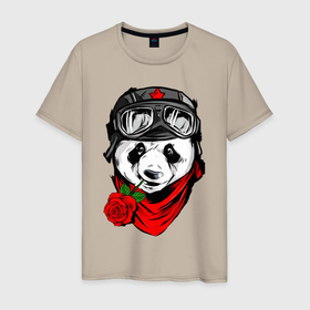 Мужская футболка хлопок с принтом Панда с розой во рту в Санкт-Петербурге, 100% хлопок | прямой крой, круглый вырез горловины, длина до линии бедер, слегка спущенное плечо. | Тематика изображения на принте: bear | panda | бамбуковый медведь | белый | большая панда | бурый | гризли | зверь | косолапый | медведь | мишка | панда | панды | роза | розачка | топтыгин | хищник | цветы