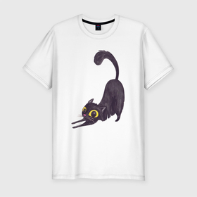 Мужская футболка хлопок Slim с принтом Черная кошечка в Курске, 92% хлопок, 8% лайкра | приталенный силуэт, круглый вырез ворота, длина до линии бедра, короткий рукав | cat | кот | кошка | черная кошка | черный кот