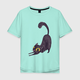 Мужская футболка хлопок Oversize с принтом Черная кошечка в Санкт-Петербурге, 100% хлопок | свободный крой, круглый ворот, “спинка” длиннее передней части | cat | кот | кошка | черная кошка | черный кот
