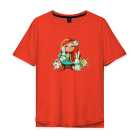 Мужская футболка хлопок Oversize с принтом Рыжая Алиса в стране чудес , 100% хлопок | свободный крой, круглый ворот, “спинка” длиннее передней части | Тематика изображения на принте: алиса | алиса в стране чудес | девочка | кролик | рыжая | страна чудес