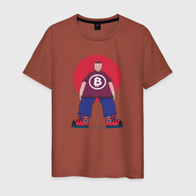 Мужская футболка хлопок с принтом Парень в футболке с биткоином , 100% хлопок | прямой крой, круглый вырез горловины, длина до линии бедер, слегка спущенное плечо. | bitcoin | асик | биткоин | биток | крипта | криптовалюта | майнинг | ферма