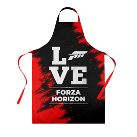 Фартук 3D с принтом Forza Horizon Love Классика в Белгороде, 100% полиэстер | общий размер — 65 х 85 см, ширина нагрудника — 26 см, горловина — 53 см, длина завязок — 54 см, общий обхват в поясе — 173 см. Принт на завязках и на горловине наносится с двух сторон, на основной части фартука — только с внешней стороны | forza | forza horizon | horizon | logo | love | игра | игры | краска | лого | логотип | символ | форза | хорайзон