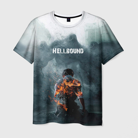 Мужская футболка 3D с принтом Зов ада   hellbound , 100% полиэфир | прямой крой, круглый вырез горловины, длина до линии бедер | hellbound | horror | ад | горящий | зов ада | из ада | нетфликс | огненный | огонь | сериал | серый | существа | туман | фильм | хоррор