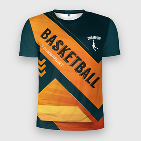 Мужская футболка 3D Slim с принтом Basketball Champion в Тюмени, 100% полиэстер с улучшенными характеристиками | приталенный силуэт, круглая горловина, широкие плечи, сужается к линии бедра | basketball | баскетбол | матч | мяч | спорт | турнир