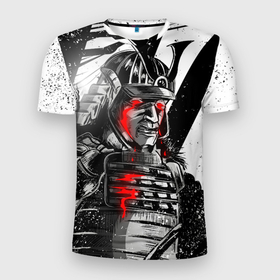 Мужская футболка 3D Slim с принтом Samurai Red в Тюмени, 100% полиэстер с улучшенными характеристиками | приталенный силуэт, круглая горловина, широкие плечи, сужается к линии бедра | samurai | аниме | воин | кровь | самурай | солдат | япония | ярость