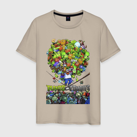 Мужская футболка хлопок с принтом Crazy Dave plants в Белгороде, 100% хлопок | прямой крой, круглый вырез горловины, длина до линии бедер, слегка спущенное плечо. | corn | crazy dave | garlic | mushroom | peashooter | plant | plants vs zombies | popcap | potato | pvz | strawburst | sunflower | vieo game | zombie | видео игра | гароха стрел | гриб | зомби | картошка | клубника | кукуруза | подсолнух | растение | расте
